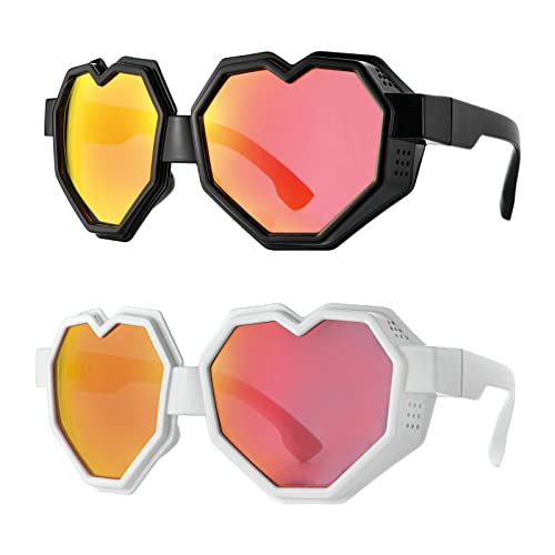 Image of laureles 2Pack Heart Shaped Goggle Y2K Sunglasses Women Fashion One Piece Oversized Love Sun Glasses Men