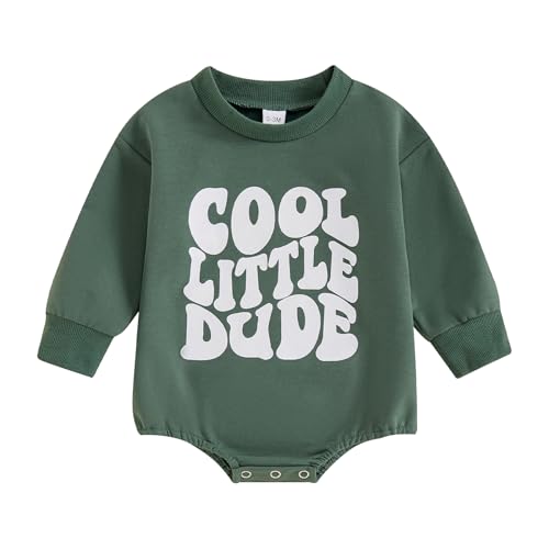 Image of Hoanselay Newborn Romper Baby Boy Clothes Cool Little Dude Sweatshirt Romper Long Sleeve Bubble Bodysuit Infant Fall Outfits