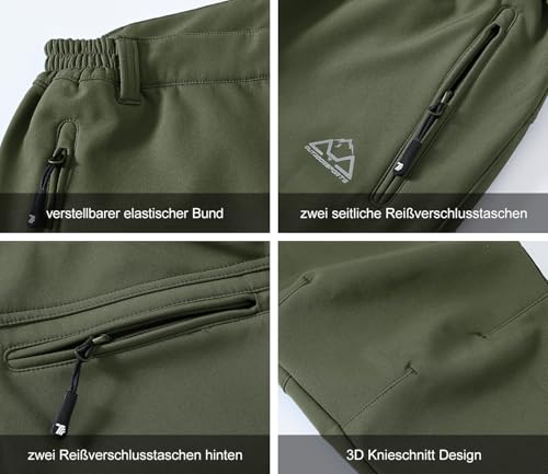 YSENTO Damen Softshellhose Winter Wanderhose Skihose wasserdichte Warm Gefüttert Thermohose Outdoorhose Trekkinghose(Grün,L)