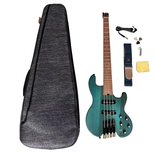 4-String Headless Electric Bass Guitar with ASH Body & Roasted Maple Neck – Active/Passive J-Style Pickups, 24 Stainless Steel Frets, Matte Finish Solid Body Bass (Blue with Bag)