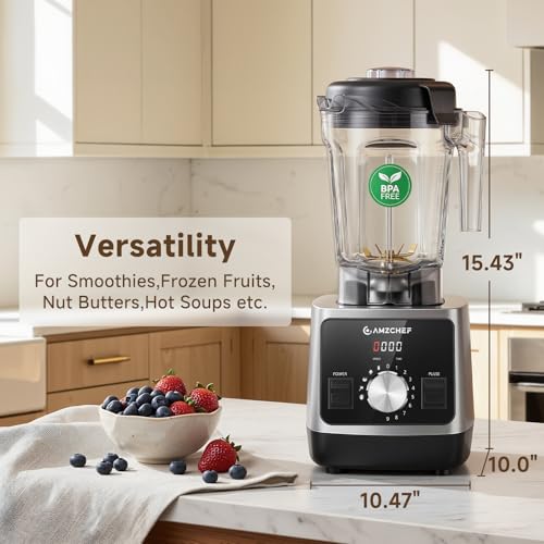 AMZCHEF 1800W High Speed Jug Blender, 2L BPA-Free Tritan Smoothie Blender for Ice Crushing & Frozen Fruit, Countertop Blender & Smoothie Maker with 5 Preset Programmes & 9 Speeds for Shakes & Soups - Image 5