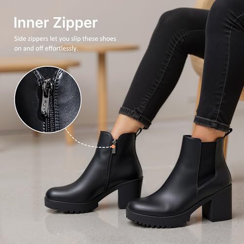 Vepose Women’s Ankle Chunky Heeled Boots Platform Chelsea Retro Short 999 Booties with Zipper3