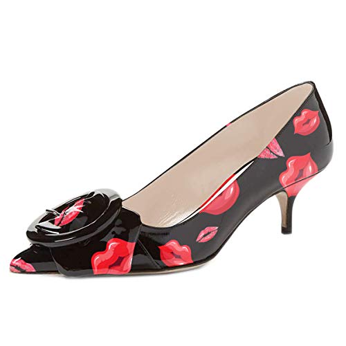 YDN Women Elegance Low Kitten Heel Pumps Pointy Toe Slip On Patent Buckle Basic Office Dressy Shoes Size 4-15 US