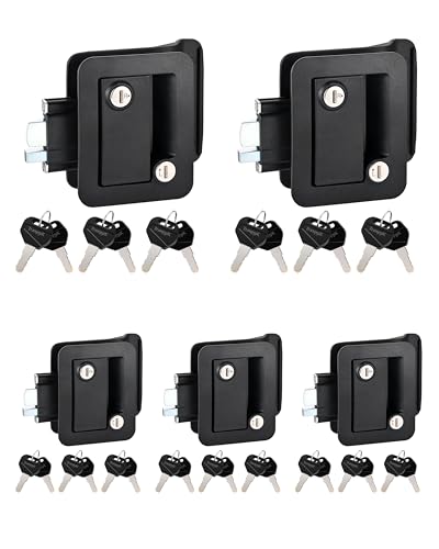 Image of Engineering Plastic Camper Door Lock, Camper Door Handle Latch Replacement, Fit 3.65 inch x 2.95 inch Lock Hole, RV Door Lock for Travel Trailers,Entrance Front Door, Pack of 5 Different Keys