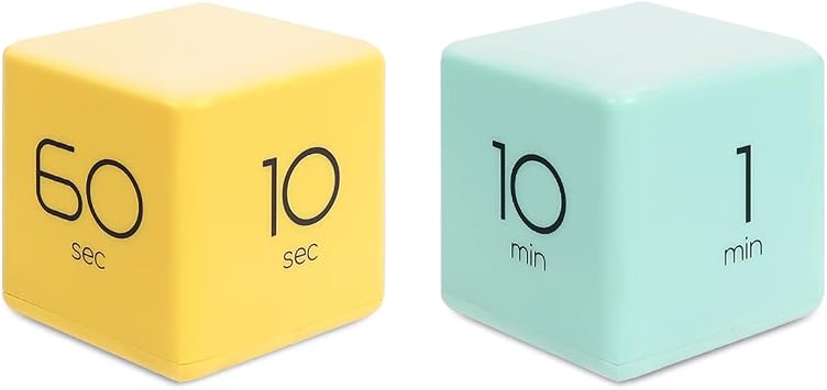 Mooas Yellow & Mint Cube Timer Bundle 10,20,30,60 Minutes - 8 Settings - Timer for Studying, Cooking, Workout & Kids