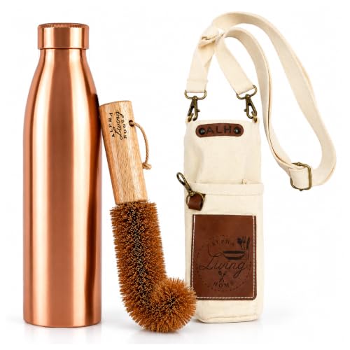 Copper Water Bottle 32 Oz, Wide Mouth Leak Proof Ayurvedic Flask, with Bag