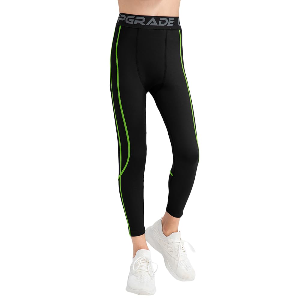 Legging de Sport pour Enfant Garçon Doux Respirant Séchage Rapide Pantalon Longue de Yoga Taille Haute Fitness Extensible Base Layer Collant Anti-Frottements pour Jogging Danse Basket