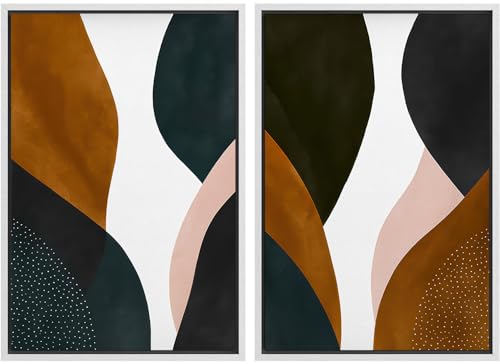 SIGNLEADER Framed Canvas Print Wall Art Set Geometric Abstract Retro Mid Century Modern Shapes Illustrations Modern Multicolor for Living Room, Bedroom, Office- 16"x24"x2 WHITE