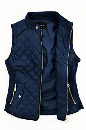 Active USA Quilted Padding Vest with Suede Piping Details Sizes from S to 3XL (Dark Navy-Large)