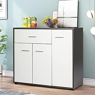 Multigot Storage Cabinet, Freestanding Wooden Cupboard with Drawer and 3 Doors, Adjustable Shelf Sideboard Display Organiser Unit for Living Room, Hallway and Kitchen