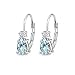 Blue Topaz Earrings for Women Teardrop Light Blue Gemstone and Round CZ Sterling Silver Leverback Earring Fashion Bridesmaids Summer Trendy