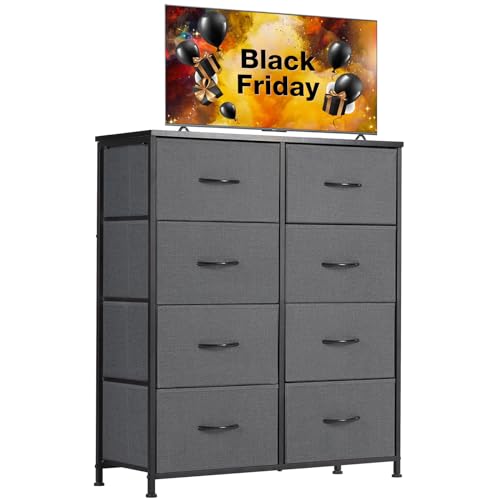 Dresser for Bedroom, Dressers & Chests of Drawers Dresser Organizer with 8 Fabric Storage Drawers Tower Unit, Bedroom Dresser with Wooden Top, Thickened Frame, for Closet, Kids Room, Hallway
