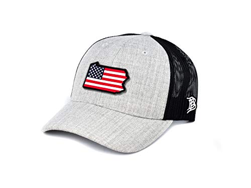 Branded Bills Pennsylvania Rogue Patriot PVC Patch Hat Curved Trucker - One Size Fits All (Heather Grey Black)