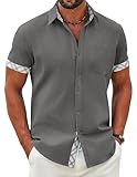 COOFANDY HERREN HEMD KURZARM FREIZEITHEMD BAUMWOLLE KURZARMHEMD CASUAL STRAND SOMMER HEMD MIT BRUSTTASCHE DUNKELGRAU XXL