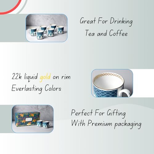 Image of India Circus Fine Bone China Coffee Mug Set of 6-220 Ml Each | Accented with 22 Carat Gold (6 Pcs)(LE11), Tea Cup Set of 6, Mugs for Coffee, Cups Set, Ideal for Gifting, Perfect for Home & Office