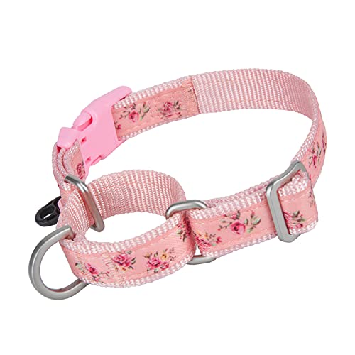 YUDOTE Martingale Dog Collars with Quick Snap Buckle in Floral Print Flower Nylon No Pull Collars for Female Male Small to Medium Dogs, Pink