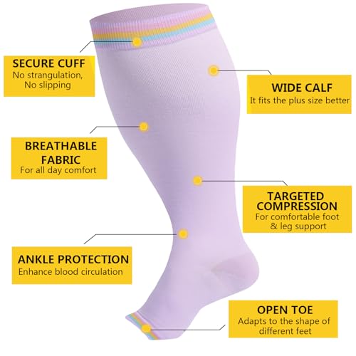 Image of LOUSGUTA Open Toe Plus Size Compression Socks for Women & Men 15-20 mmhg Toeless Wide Calf Compression Support Knee High Socks