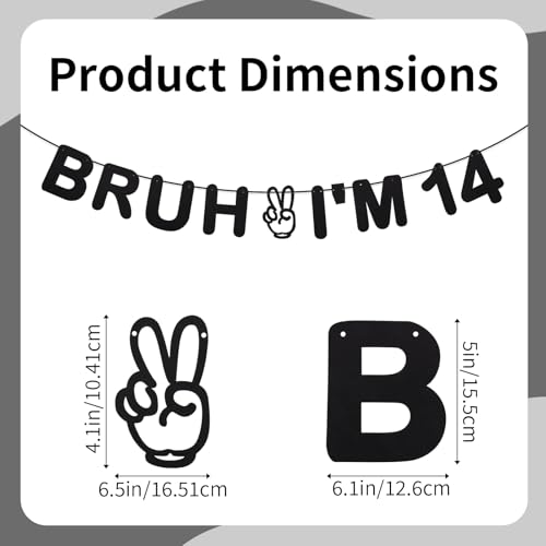 Bruh I’m 14 Banner, Voraufgezogene Schwarze Glitzer Frohen 14. Geburtstag Dekorationen Junge Geburtstagsfeier Zubehör für Hallo Vierzehn Party Dekor