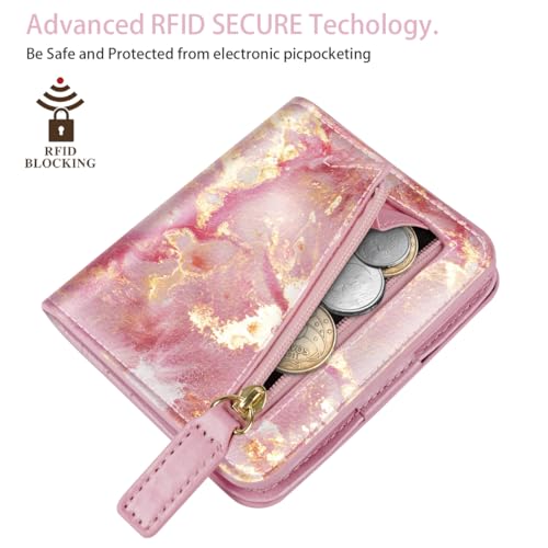 Image of Small Womens Wallet Thin Credit Card Holder Pocket Mini Purse | Compact Women Slim RFID Blocking Wallets Bifold Ladies Pocket Card Holders for Travel & Daily Use, Pink