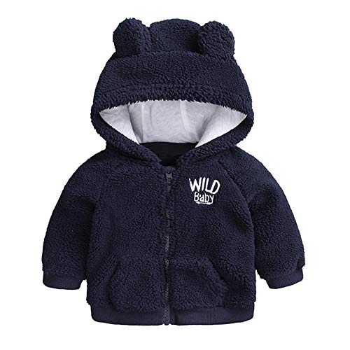 AYIYO Baby Fleece Coat Infant Boys Girls Ears Hat with Lined Hooded Zipper Up Jacket Tops Outwear Overcoat Warm Fall Winte(Navy Blue 6)