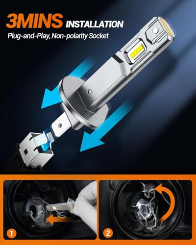 Image of SEALIGHT H1 Light Bulbs 40000LM 6500K Cool White 1:1 Design 70000+ Lifespan, 3 Mins Installation, Headlight Eyebrows, Pack of 2