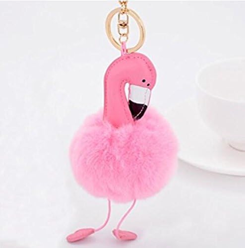 Flamingo Key Chain / Cute Creative Animal Keychains Pompom Fur(Pink Keychain)