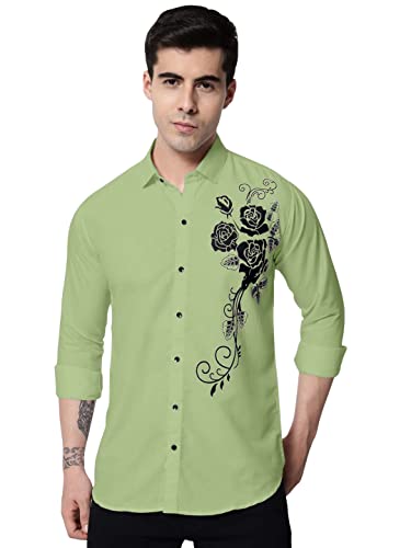 Image of Zombom Men's Regular Fit Cotton Blend Printed Spread Collar Full Sleeve Casual Shirt