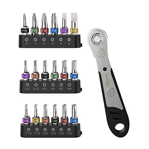 KUSONKEY 19 PCs 1/4' Mini Magnetic Ratchet Wrench Screwdriver Bit Set with Philips,Slotted,Hexagon and Torx Multifunctional Fathers Day Gifts for Him,Men,DIY Handyman,Father,Husband,Boyfriend