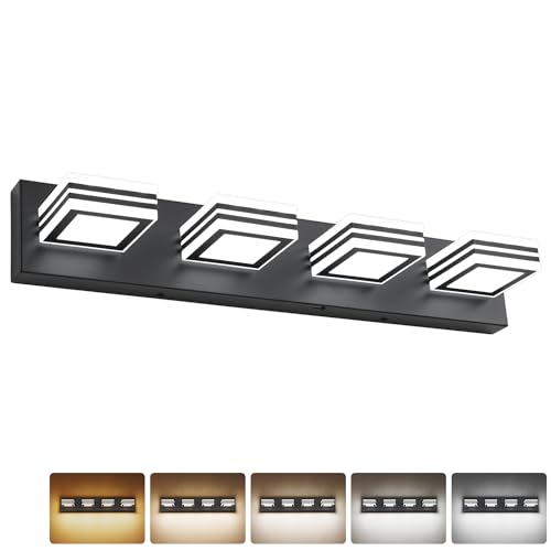 Image of SOLFART Bathroom Vanity Light Over Mirror - 4 Light Led Vanity Light Fixture 26inch Matt Black Lights for Bath 5CCT