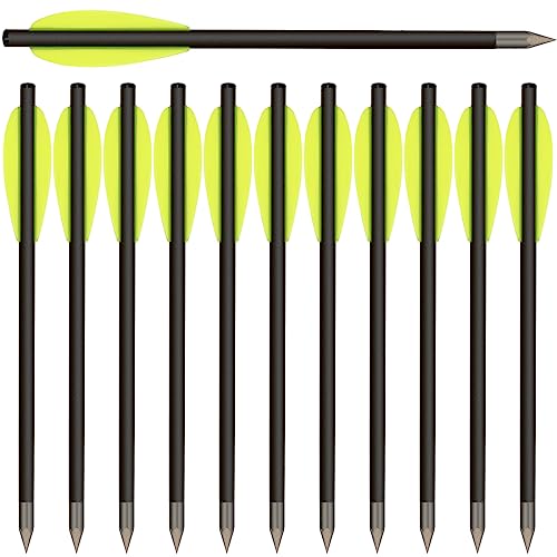 HUNTSPM 6,3 Carbon Pistolenarmbrust Bolzen Pfeile mit Stahlspitzen Jagdpfeile, Mini Armbrustbolzen Armbrustpfeile für 50-80 lbs Pistole Armbrust Präzisionsziel kleine Jagd Bogenschießen (12stk gelb)