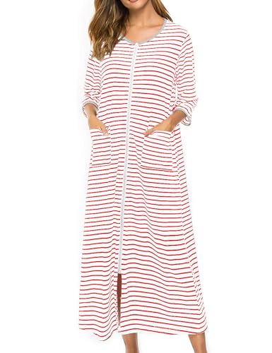 Image of Bloggerlove Zipper Front Robes for Women House Coat Half Sleeve Loungewear Long Nightgown with Pockets S-3XL