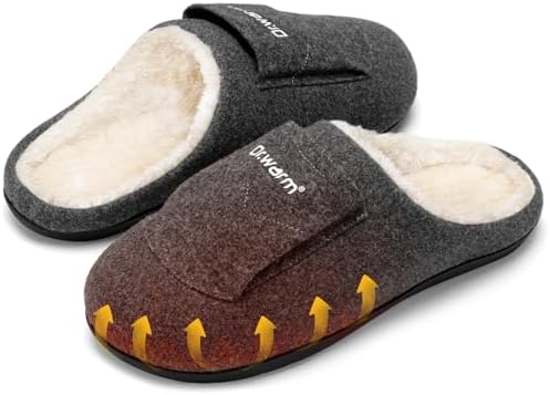 Dr.Warm Heated Slippers for Women Men, 5000mAh Rechargeable Battery Heating Shoes with Anti-Skid Rubber Sole, Thermal Electric Fuzzy Slippers Foot Warmer for Cold Winter/Grey M