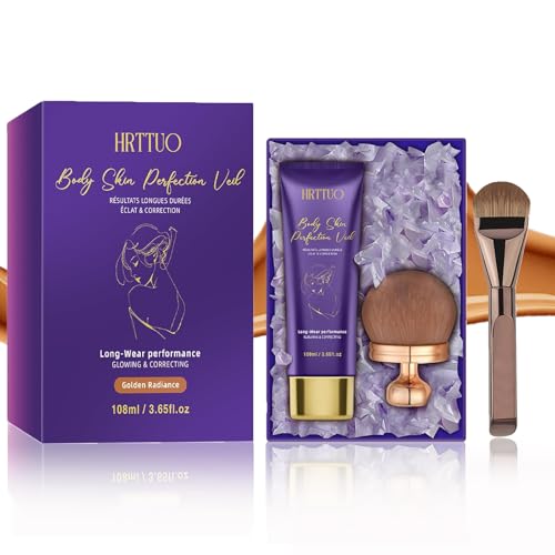 Body Coverage Perfector with Brush – Waterproof Leg & Body Makeup for Skin Imperfections & Uneven Tone, Transfer-Resistant Natural Finish Concealer, Flawless Looking Legs (Golden Radiance)