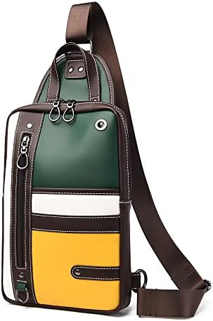 Sling Crossbody Bag for Men Faux Leather Shoulder Sling Chest Backpack Bag (Brown)