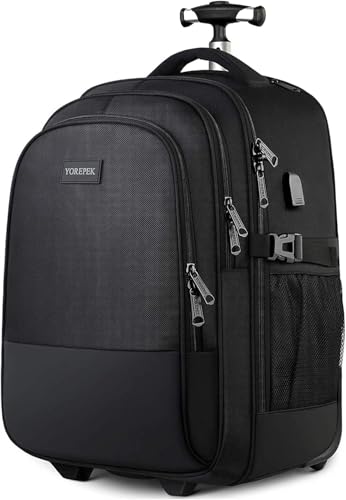Mochila con ruedas, mochila grande con ruedas para hombres y mujeres, resistente al agua, para...