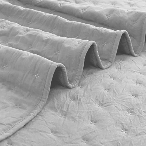 ROARINGWILD California Cal King Size Quilt Bedding Sets with Pillow Shams, Grey Oversized Lightweight Soft Bedspread Coverlet, Quilted Blanket Thin Comforter Bed Cover, 3 Pieces, 118x106 inches