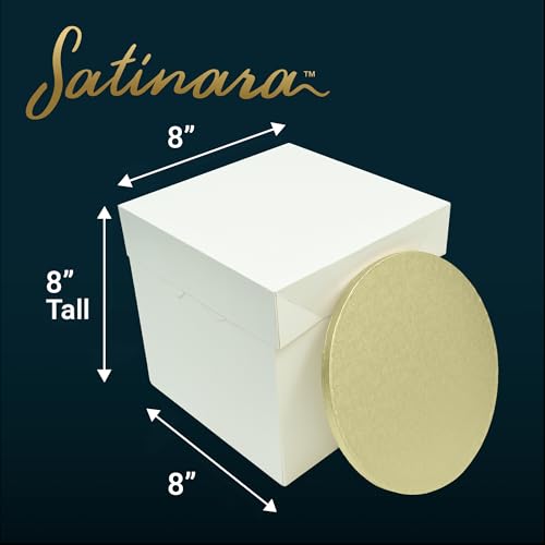 Satinara 8" Pale Gold Board & Tall Box Set | Premium Cake Box & Gold Drum, Transport, Gift, & Store In Style | Decorated & Tiered Cakes - Image 2
