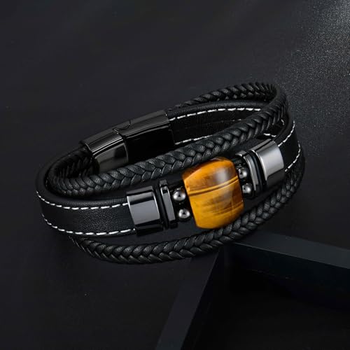 Pulsera de Cuero con Ojo de Tigre para Hombre miniatura 2