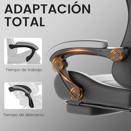 Miniatura 5 de Wotsta Silla Gaming, Silla Oficina Ergonómica Con Reposapiés, Altura Regulable Y Respaldo Abatible, Silla Gamer Adulto Con Masaje, Silla Pc Con Reposacabezas, 120 Kg