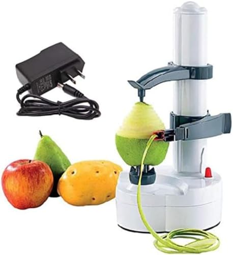 Klivex 電動皮むき器 自動ピーラー キッチン用品 皮引き りんご/梨/ポテト/野菜/果物削り, ステンレス,プラスチック 多機能フルーツアップル ナイフ (ホワイト)