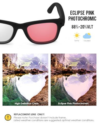 Image of BLAZERBUCK Photochromic Replacement Lenses Compatible with Ray-Ban Meta Wayfarer RW4008 | RW4012 (Gen 2) 53mm Smart Glasses