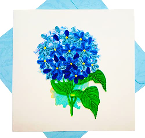 GREENHANDSHAKE Hydrangea Boutique, quilling art greeting card for birthday, valentine's day, mother's day, anniversary, thank you, get well, 6" x 6"