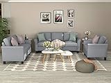Merax Living Room Furniture, Modern Linen Fabric Upholstered Sofa Set with Thick Foam, 3-seat+Loveseat+Single, Gray