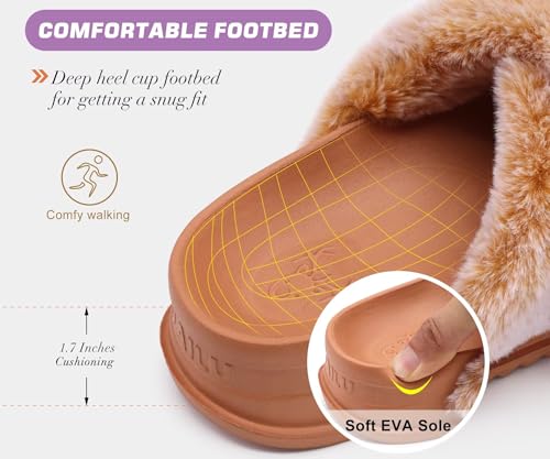 Image of KuaiLu Women's Fluff Slippers Plantar Fasciitis Arch Support Platform Slippers Ladies Fashion Open Toe Faux Fur Sliders Womens House Slipper Size 6-12