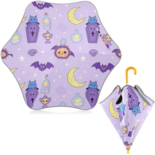Paraguas para niños pequeños de bruja vintage y resistente al viento con tira reflectante