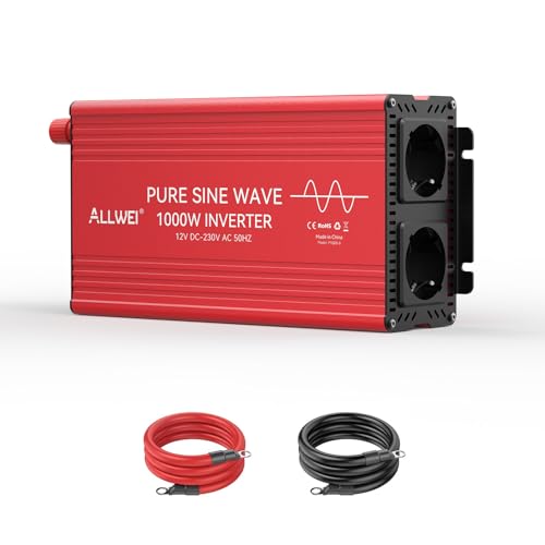 ALLWEI 1000W Reiner Sinus Wechselrichter 12v auf 230v Spannungswandler und Controller für Zuhause, Wohnmobil, LKW, netzunabhängige Solaranlagen Wechselrichter Inverter 12v 220v