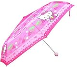 Hetty's Cute Kt Open Close Folding Light Portable Travel Umbrella Sun Shade Windproof Hello Kitty for Kids, Girls and Women (strawberry)