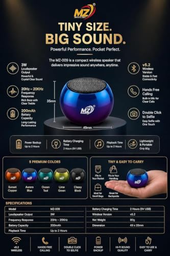 Image of Mini Bluetooth Speaker 3W Portable Wireless Speaker with Deep Bass, Bluetooth 5.2, Built-in Mic, Pocket Size Sound Box, 2 Hours Playtime, Ultra Compact (Aurora Blue)