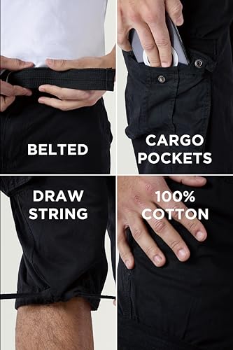 X RAY Men's Belted Tactical Long Cargo Shorts for Men, Below Knee Length Mens Cargo Shorts, 3/4 Pants Black 32