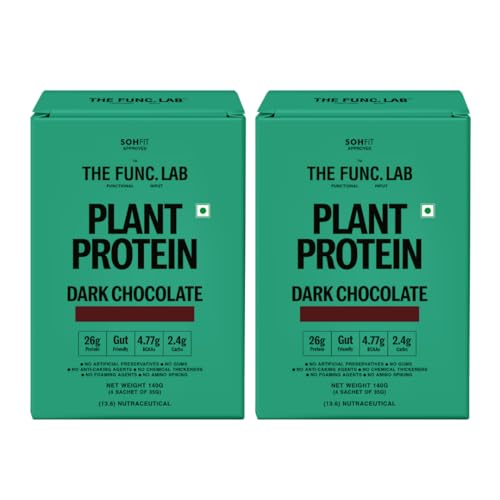 Image of The Func. Lab Plant Protein - Dark Chocolate Travel Packs | (4 * 35g Sachets) Pack of 2 | 26g Protein per Sachet | Pea and Rice Blend | Vegan, Sugar‑Free, 100% Clean Label, Gut-Friendly, Vegetarian